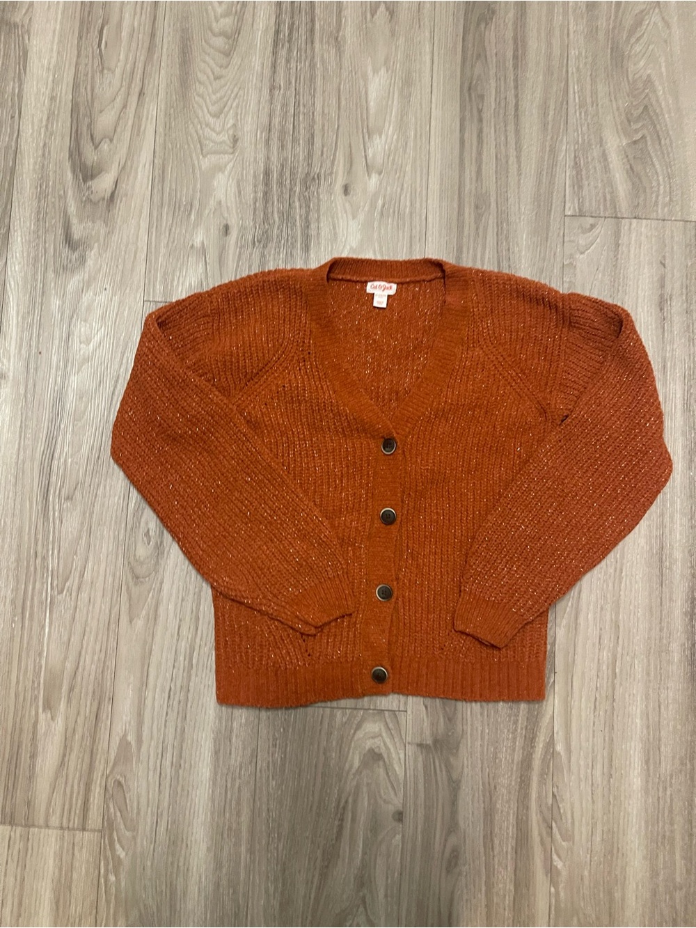 Orange Button-Front V-Neck Sweater